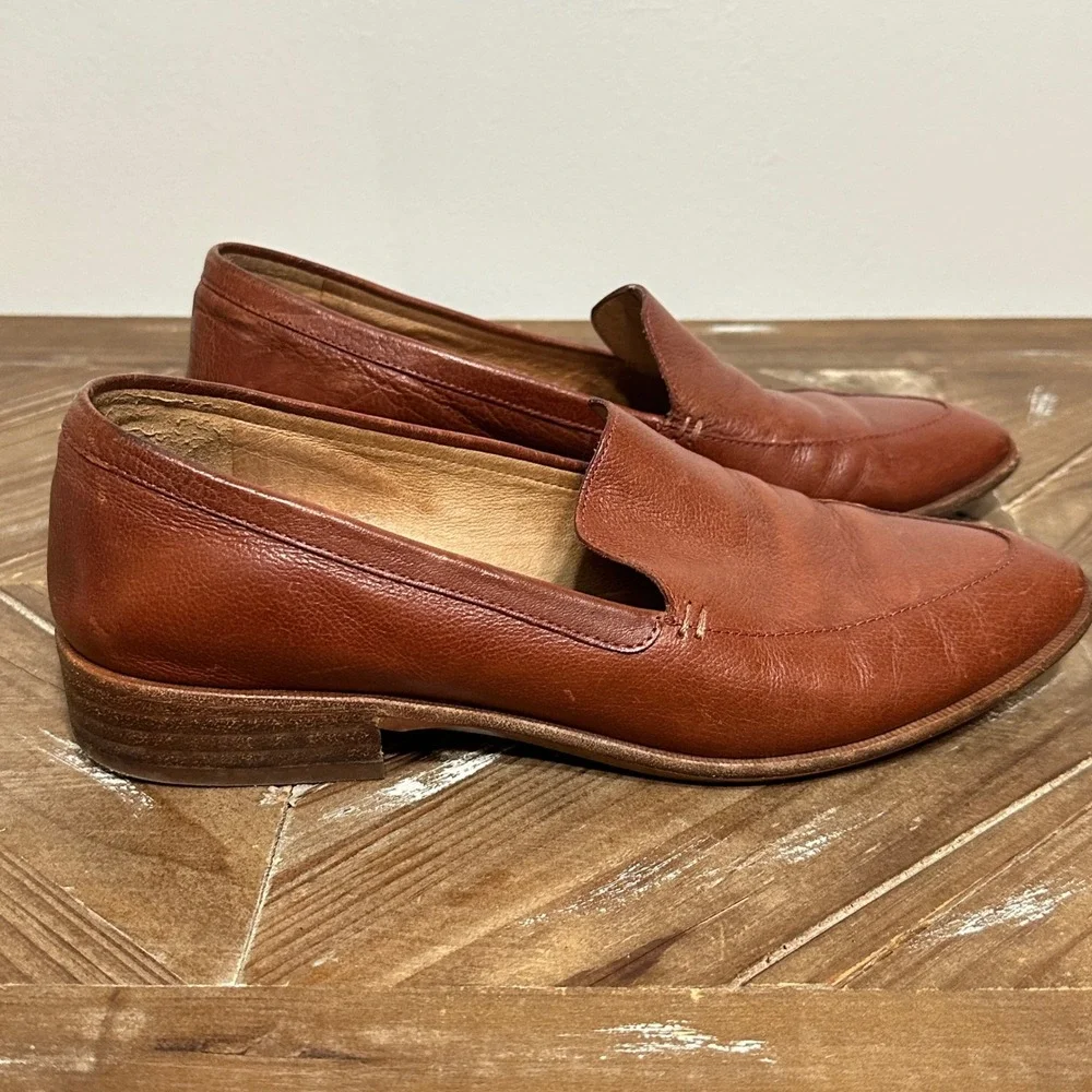 Madewell The Frances Loafer Pecan Brown Leather Pointed Toe Flat H2419 Women 8.5